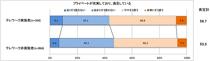 プライベートの満足度（テレワーク実施者・テレワーク非実施者）