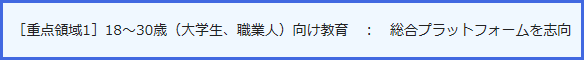 [重点領域1] 18～30歳（大学生、職業人）向け教育：総合プラットフォームを志向