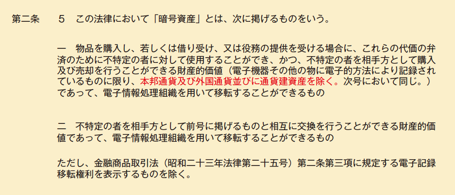 図2：「資金決済に関する法律」における暗号資産の定義