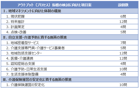 図表 1 アウトプット（プロセス）指標の検討に向けた項目案の構成